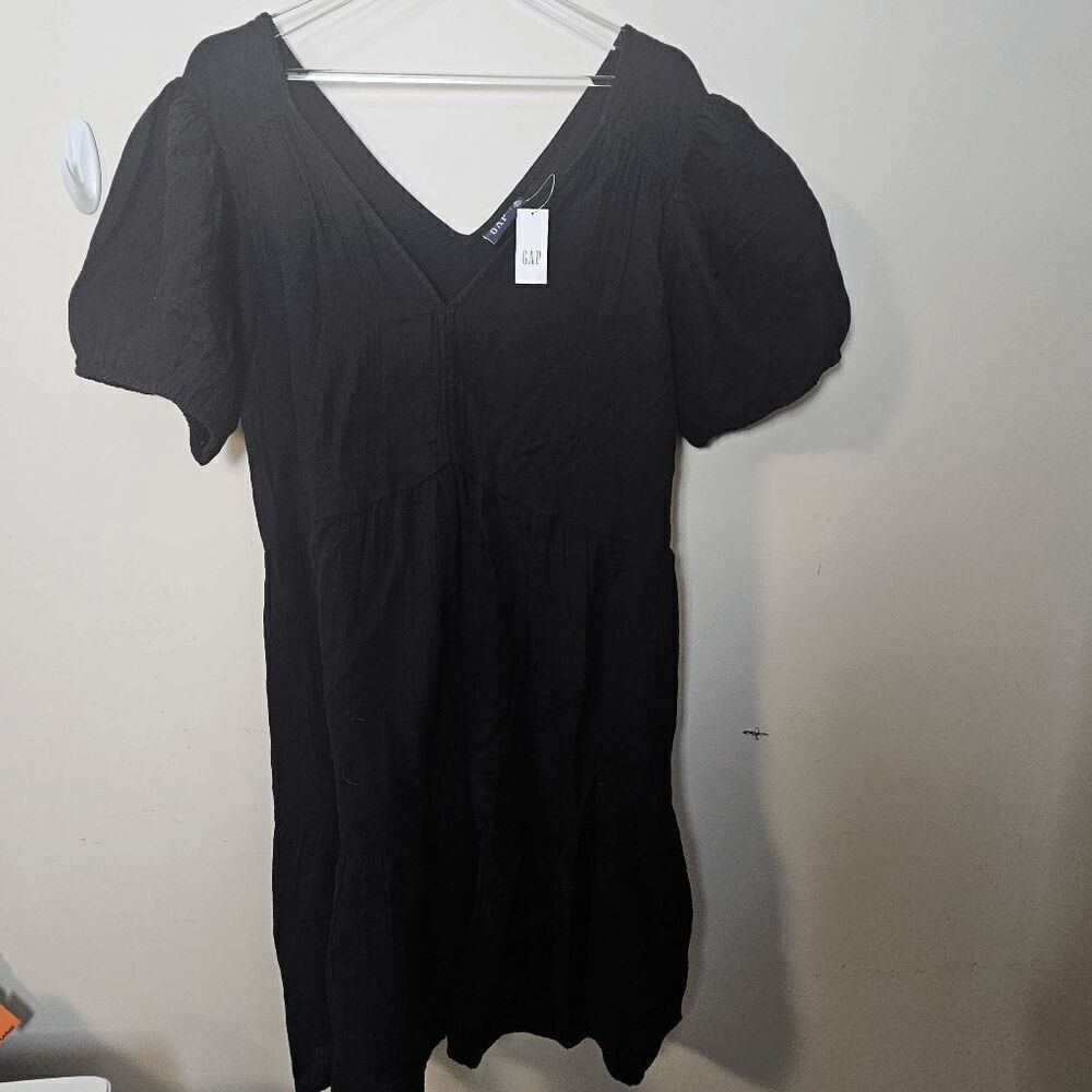 Gap Crinkle Gauze Puff Sleeve Tiered V Neck Mini Dress S/595209-05 NWT Womens Bl
